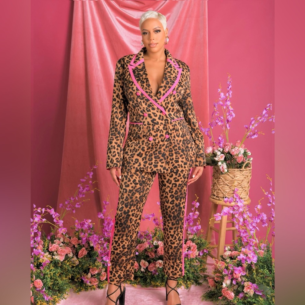 Rebdolls “Ok Purr!” Leopard Brown Pink Oversized Blazer Jacket Size 3XL